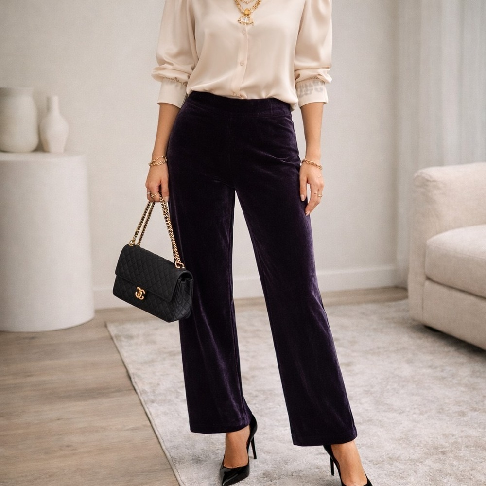 Eileen Fisher‎ Women's Purple Velvet Tapered Leg Dress Pants XXS